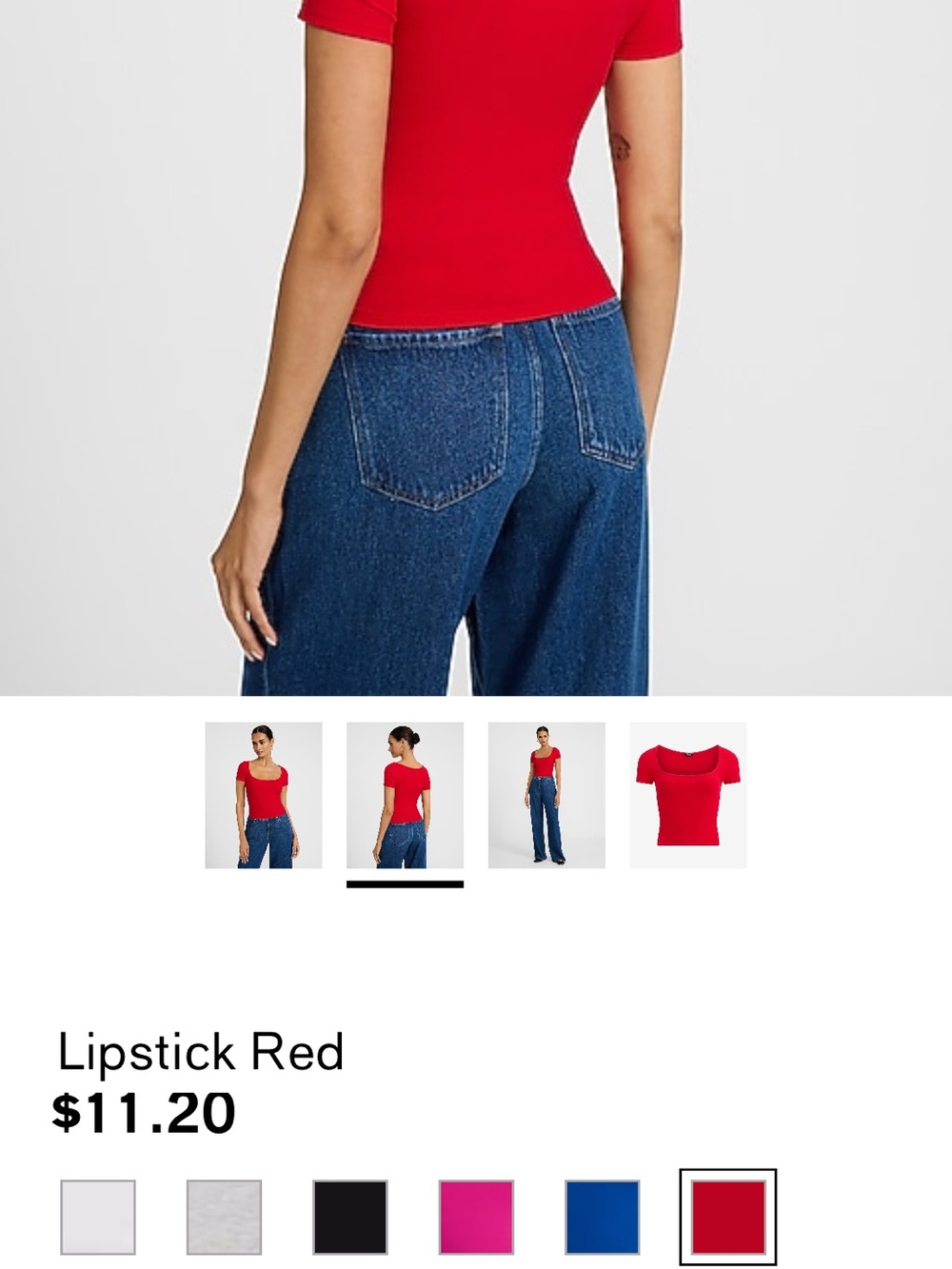 Express Red Ribbed Square-Neck Crop Top - Picture 2 of 3